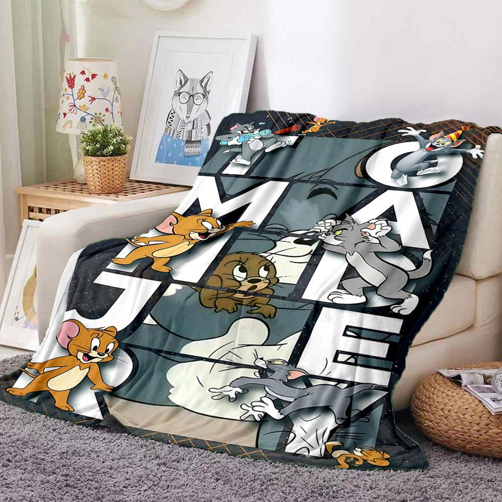 1pc Tom Jerry Flannel Throw Blanket Lightweight Soft Warm All Season Blanket for Sofa, Bed, Travel,L1028038