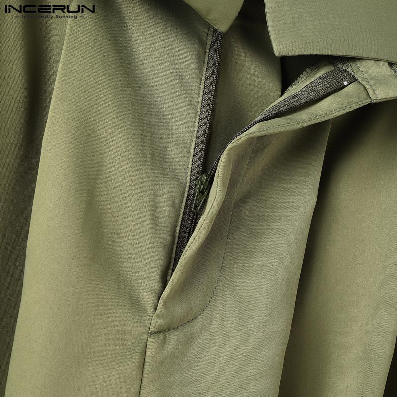 INCERUN Men Layers Zip-up High Waist Casual Long Wide Legs Pants Trousers
