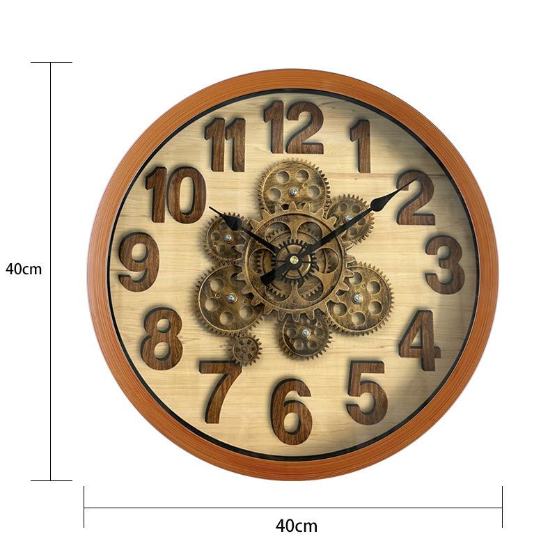 Retro Industrial Style Wood Grain Wall Clock Creative Gear Decoration Living Room Silent Clock Art Wall Decoration Clock