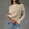 Women's Sweater Fashion Pullover Crew Neck Long Sleeve Short Top Twist Threaded Knitted Sweater Top Women