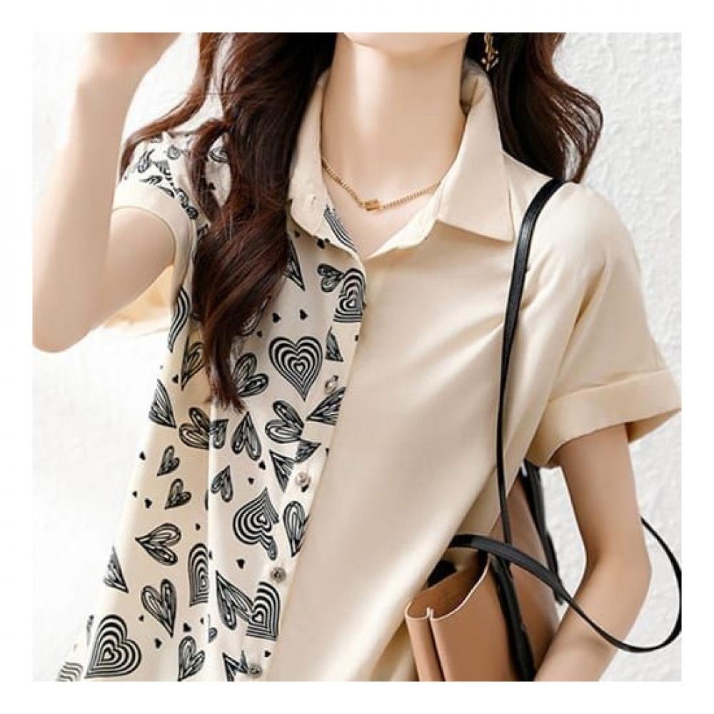 Navava Women Vintage Heart Print Short Sleeve Shirt Nb2207