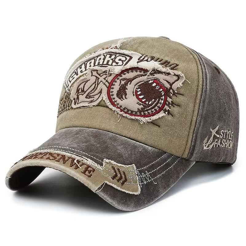 Baseball Cap Unisex Retro Washed Cotton Korean Style Trendy Embroidered Sun Protection Soft Top Duckbill Cap Couple