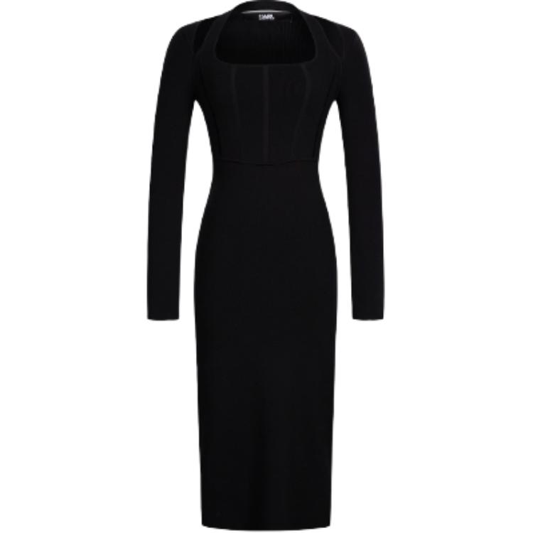 Karl Lagerfeld French Daily Commuting Date Outfit Elegant Chic Women Dress Black K27L1324