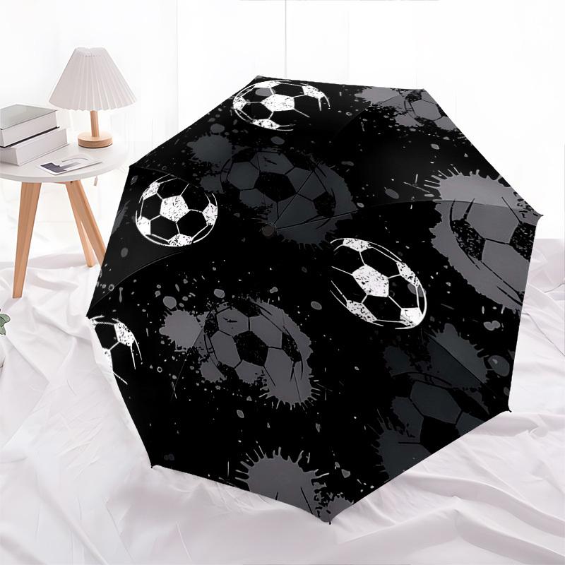 1pc Soccer Ball Pattern Automatic Folding Umbrella, Portable Tri-Fold Design with Iron Frame, Ideal Gift for Fans, Travelers, Daily Use.X069