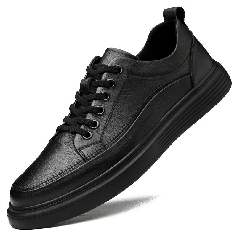 Fashion Black Casual Men's Board Shoes Genuine Leather Quality Minimalist Style Outdoor Street Walking and Sports Adult  Shoes Hot New