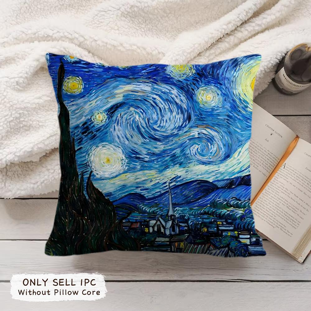 Van Gogh Oil Painting Cushion Cover Soft Short Plush Pillow Cover Smooth Cozy Texture Aesthetic Cushion Case Home Decor