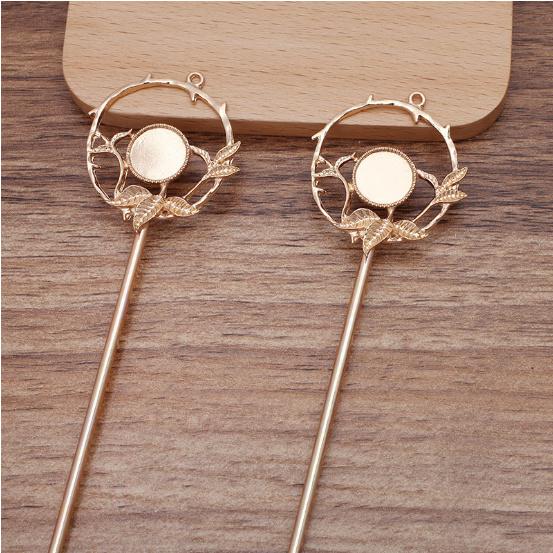 5pcs Retro Hair Fork 35mm Flower Hair Sticks Hair Pin Hairpins Headwear 12mm Cabochon Base Jewelry Findings DIY Hair Accessories