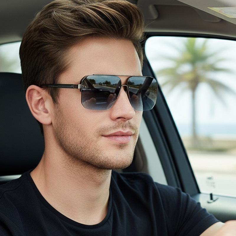 Men's sunglasses, new square metal sunglasses, women's sunscreen half-frame sunglasses.
