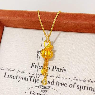 Gold Pumpkin Tassel Pendant Necklace: Elegant Clavicle Chain for Women with Gem-Studded Design