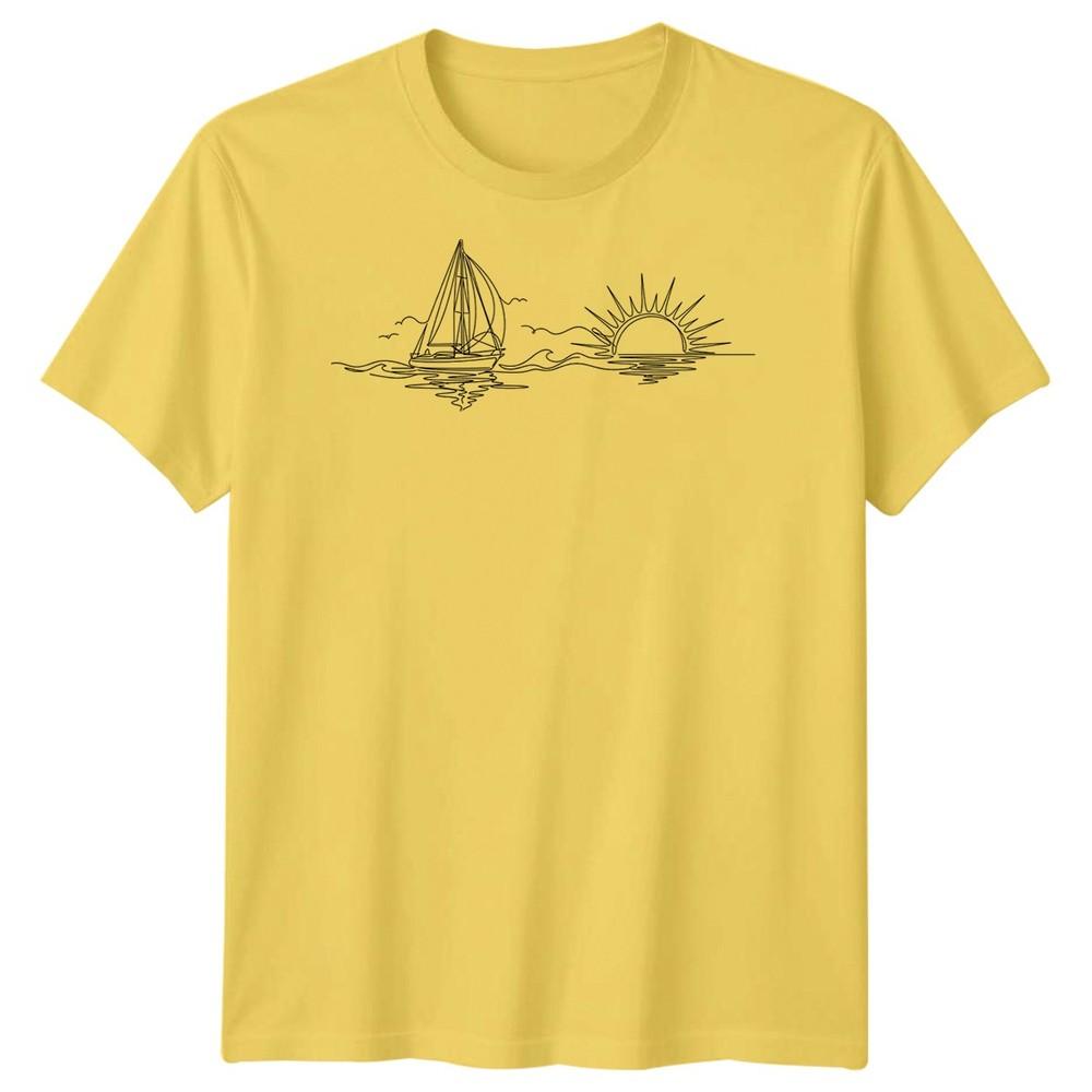 Segelboot Sonnenuntergang Segeln Reise Unisex T-Shirt Ozean Linienkunst