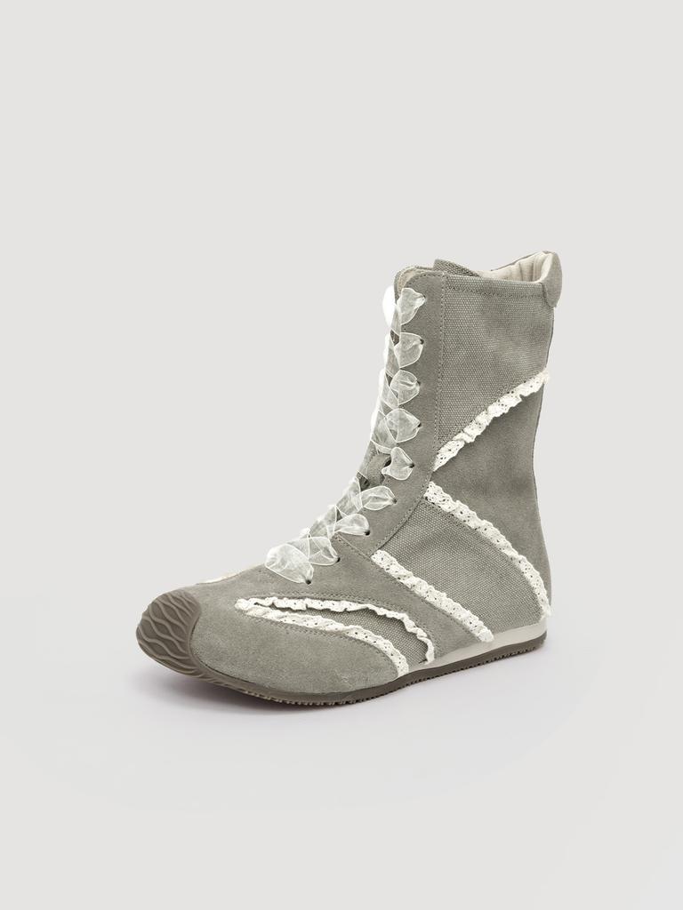 Retro Lace-Up Canvas Boots for Women Balletcore High Top Casual Shoes with Vintage Lace Details