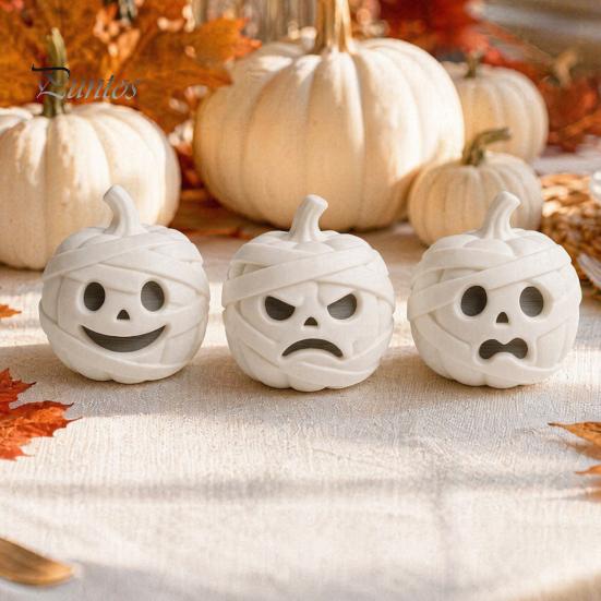 Festive Entrance Display Pieces 3D Printed Mummy Pumpkin Skull Figurine for Halloween Decorations, Versatile Showcase Statues with Funny Expressions