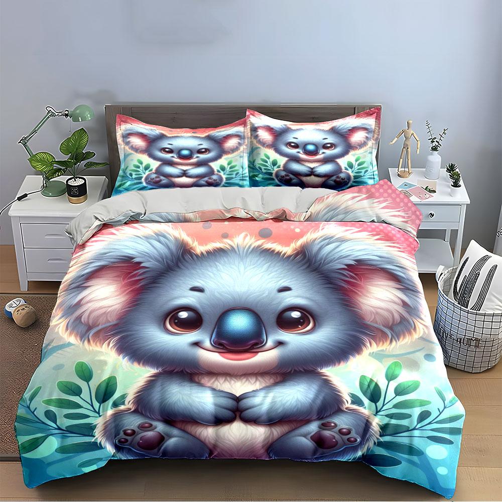 Cute Koala Leafy Bedding Set Bedding Duvet Cover Set Duvet Cover Pillowcases (1 * Duvet Cover 2 * Pillowcases, Without Duvet Insert)