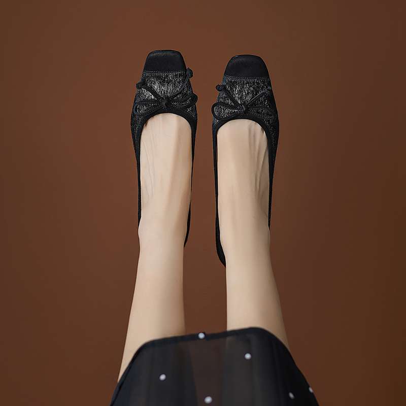 Krazing Pot Horsehair Summer Spring Autumn Med Heels Slip on Women Butterfly-knot European Design Square Toe Shallow Pumps