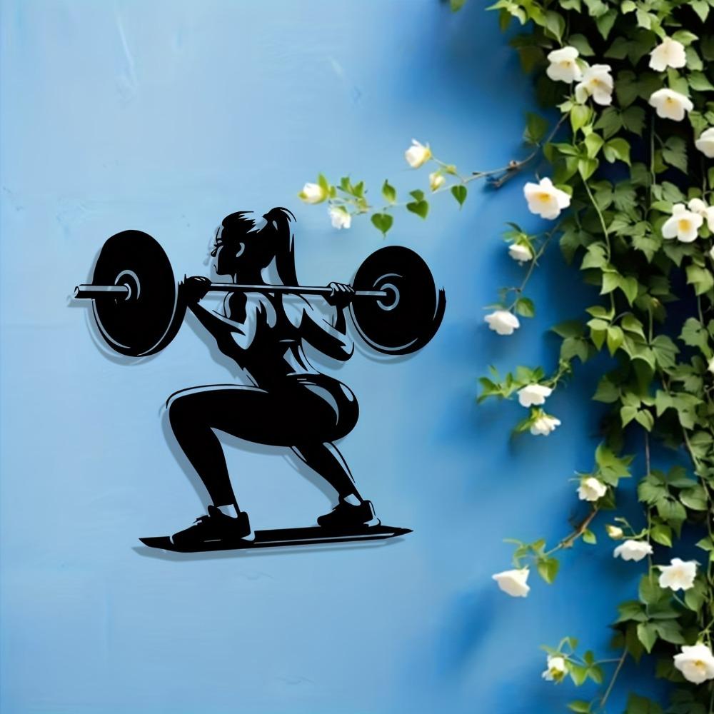 Metall Fitness Frau Wandkunst, Skulptur für Fitnessstudio Dekor, Rostfreies Außenzaun Hängedekor, Weihnachtsgeschenk für Sportliebhaber