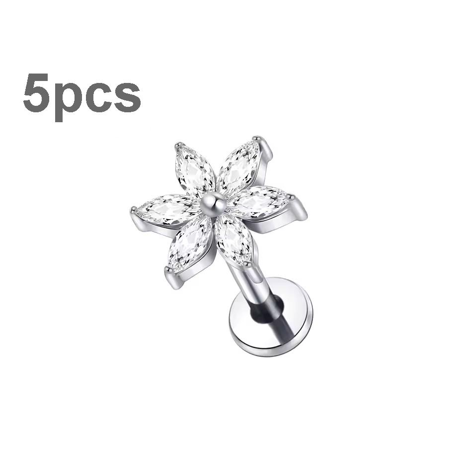 5Pcs/lot Titanium CZ Ear Stud Tragus Cartilage Earrings for Women Labret Lip Lobe Ring Helix Daith Piercing Body Jewelry