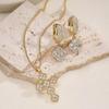 Floral Cross Pendant Necklace/Earrings for Women Brass Chain Plated with 18K Gold Long Amulet Choker for Women 1 Item