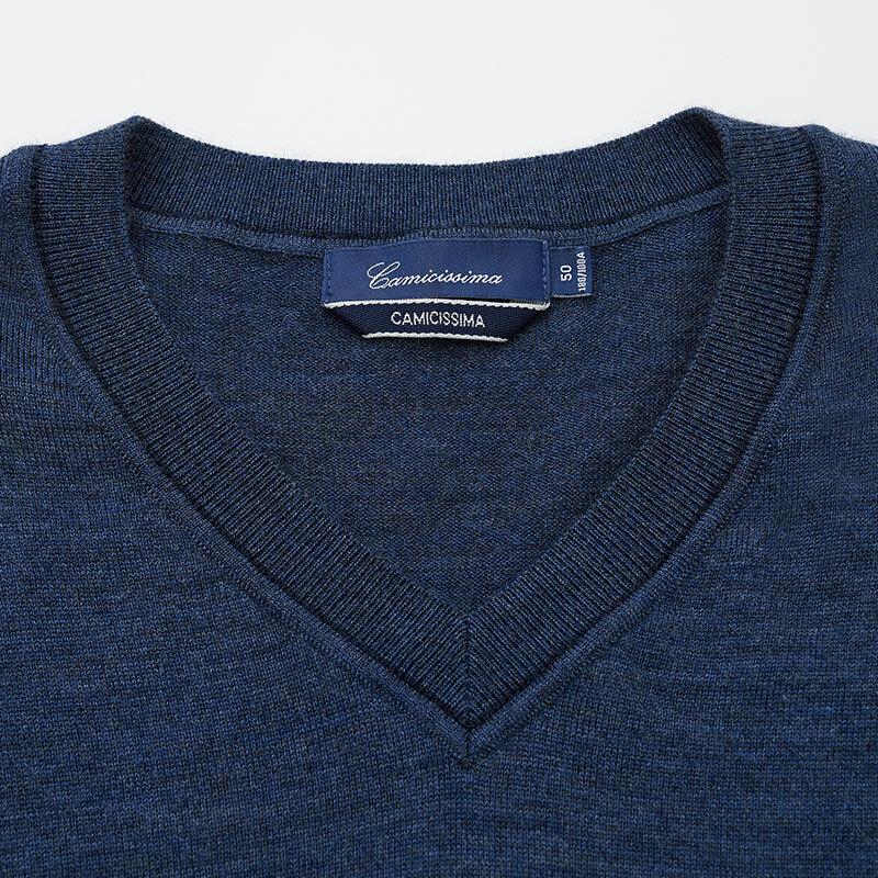 

CAMICISSIMA Men s Blue Wool Blend Round Neck Sweater 50