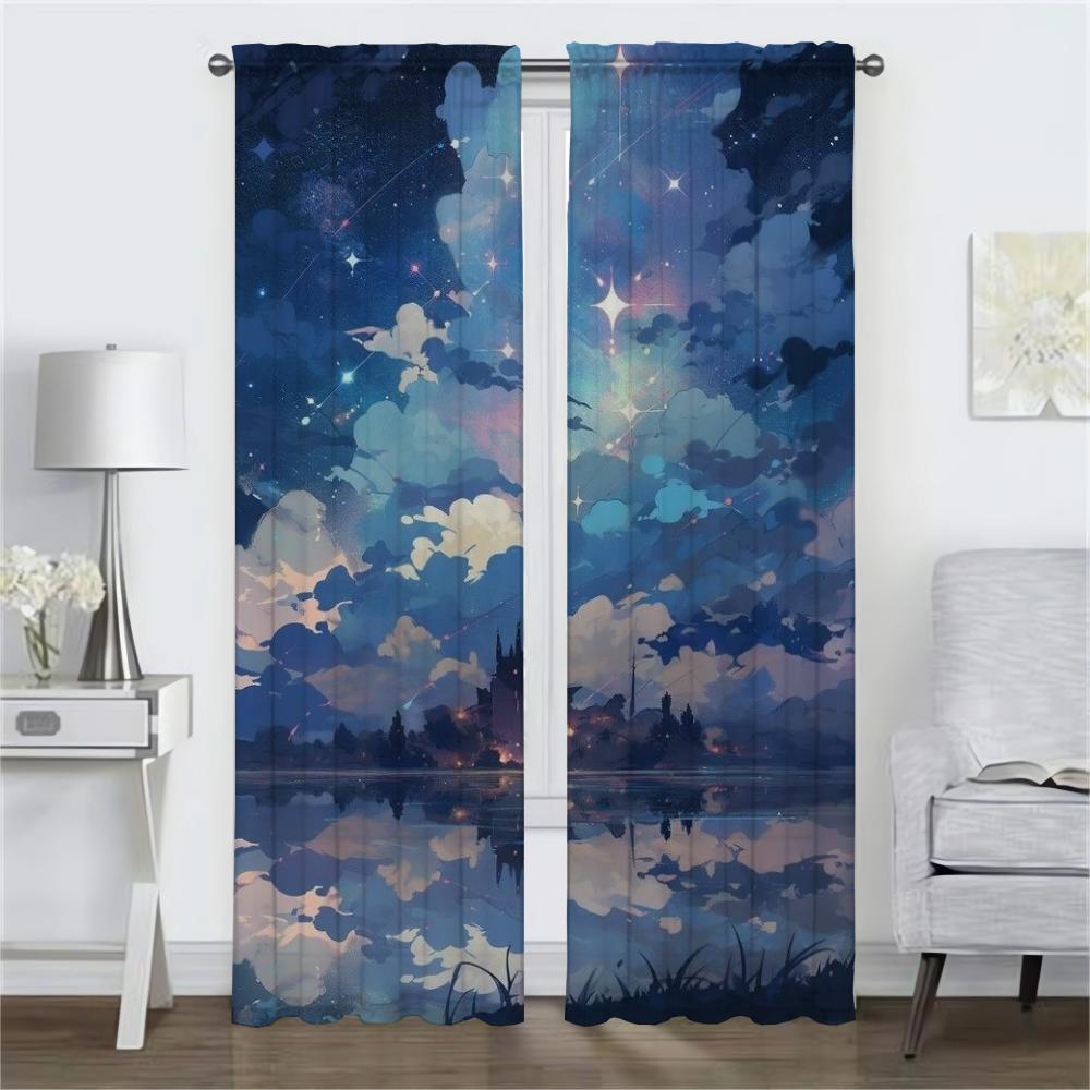 Home Interior Curtains for Living Room Curtain Sky and Ocean Shades Anti-mosquito Curtains 2 Pieces Tulle for Bedroom Partition
