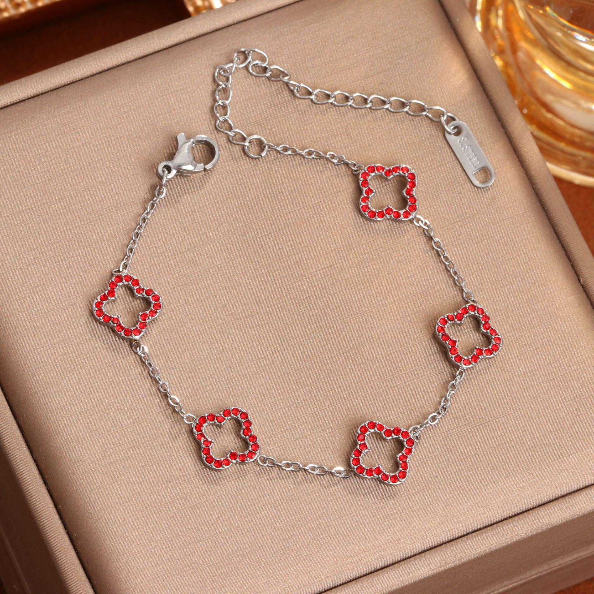 Hollow Four-Leaf Clover Bracelet with Diamond Inlay - Women s Fashion Jewelry