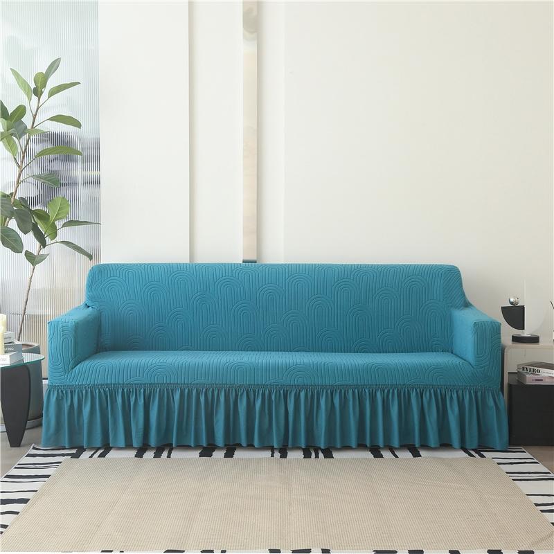 1/2/3/4 Seater Elastic Sofa Cover With Skirt Solid Color Thick Jacquard Sofa Protective Cover For Living Room