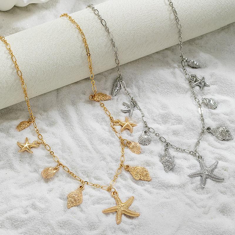 Muschel Seestern Jakobsmuscheln Anhänger Halskette Böhmischer Stil Meereskollektion Retro Persönlichkeit Verstellbare Schnalle Damen Accessoire
