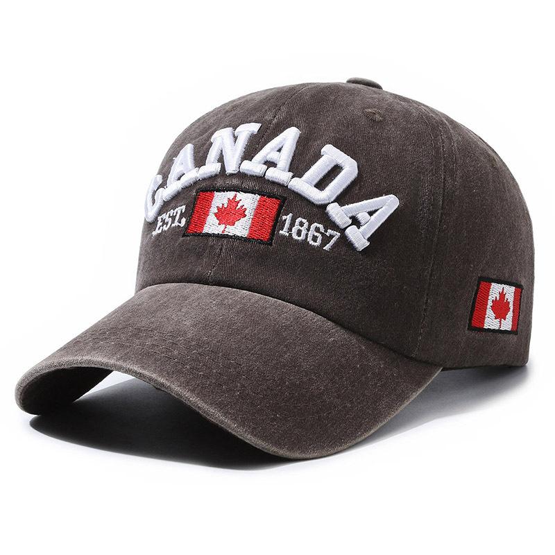 Cap Versatile Embroidery Letter Maple Leaf Canadian Washed Outdoor Leisure Shade Baseball Cap