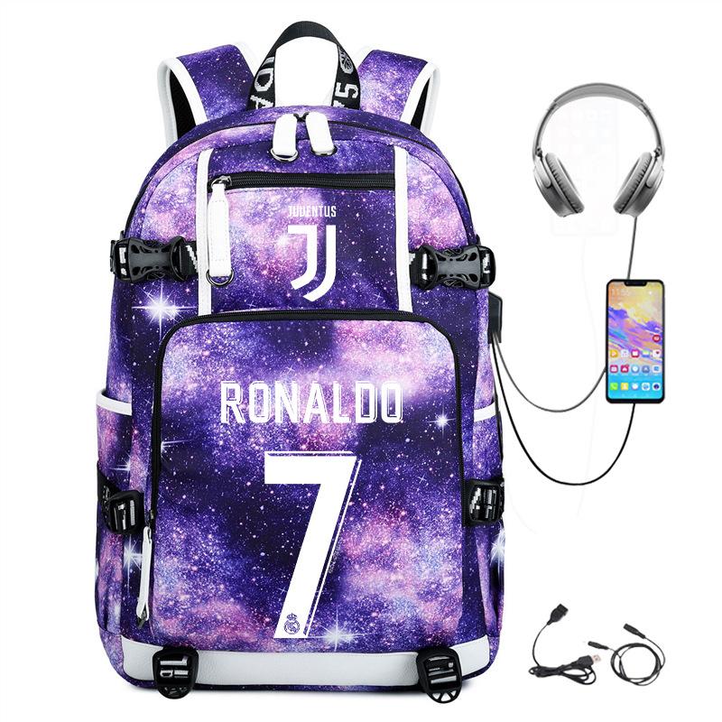 Football Star Cr7 Peripheral Personality Print Youth Backpack Large Capacity Leisure Travel Bag