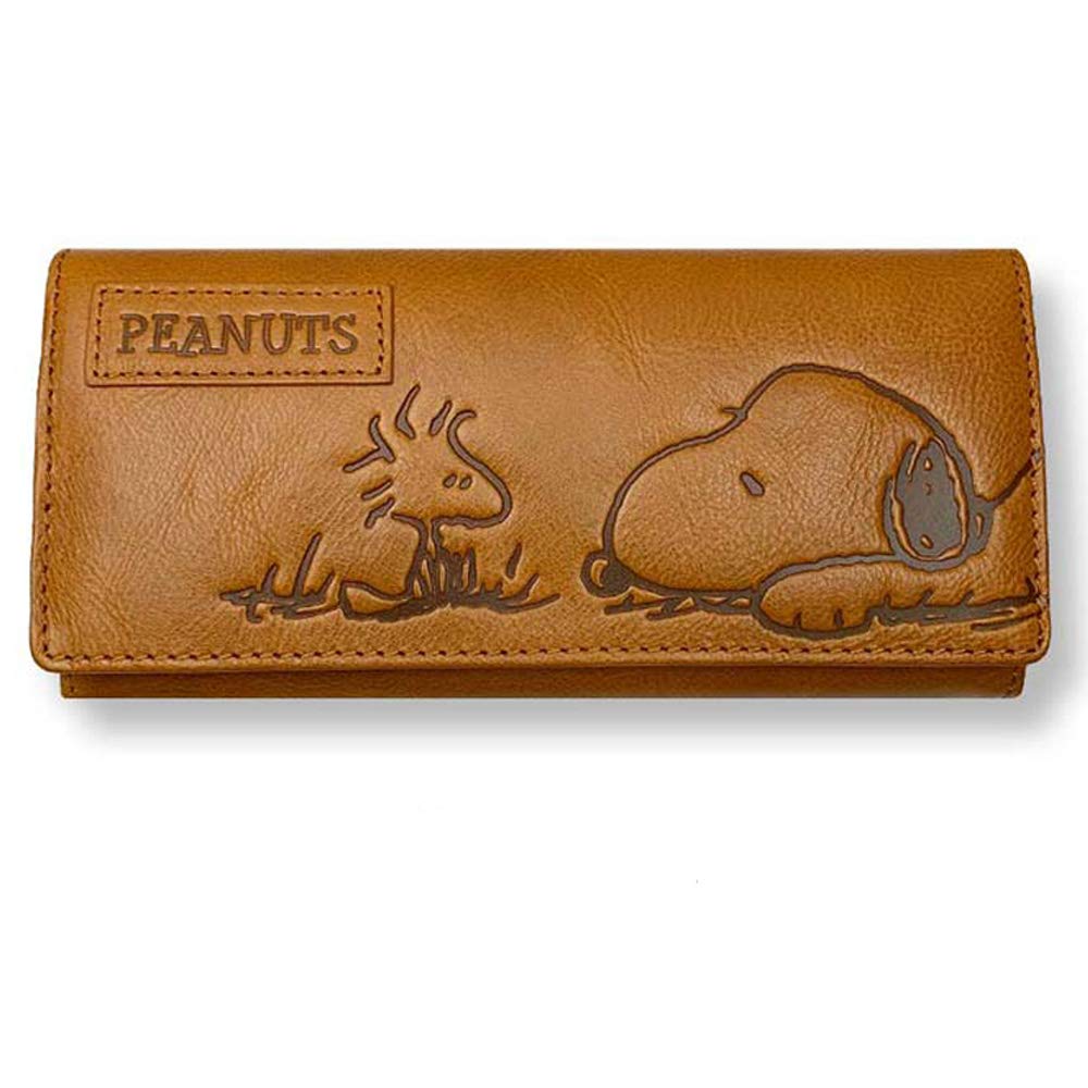 PEANUTS SNOOPY Длинный кошелек на клапане, Верблюжий, 73054, Коровья кожа, Итальянская кожа, Унисекс (Верблюд)