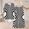 Women Plus Size Two Piece Pant Set Round Neck Half Sleeve Black White Printed High Low Top Wide Leg Pants