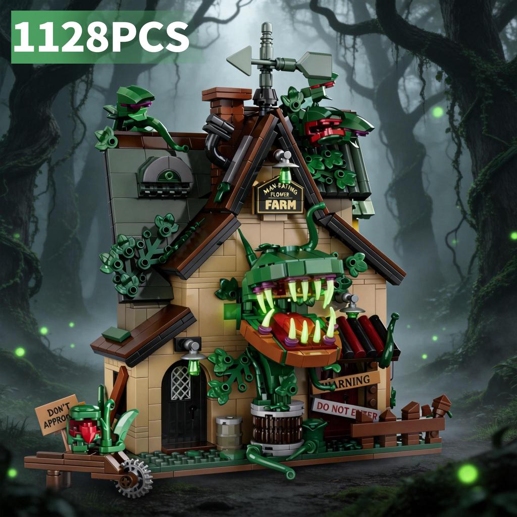 Creepy Carnivorous Plant House Building Blocks , Giant Venus Flytrap House Bricks Model, Creative Desktop Collectible Decor