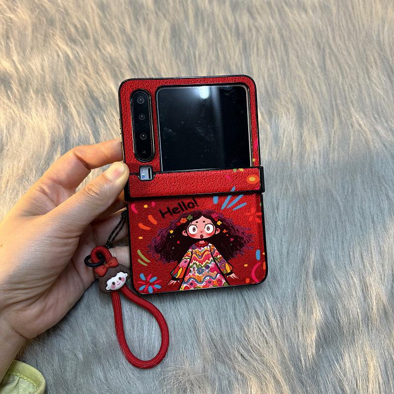 Red moon pit girl plush love applies to Huawei pocket/s folding screen PuraX phone case Xiaomi mixflip Samsung zflip//female glory v/novaflip new