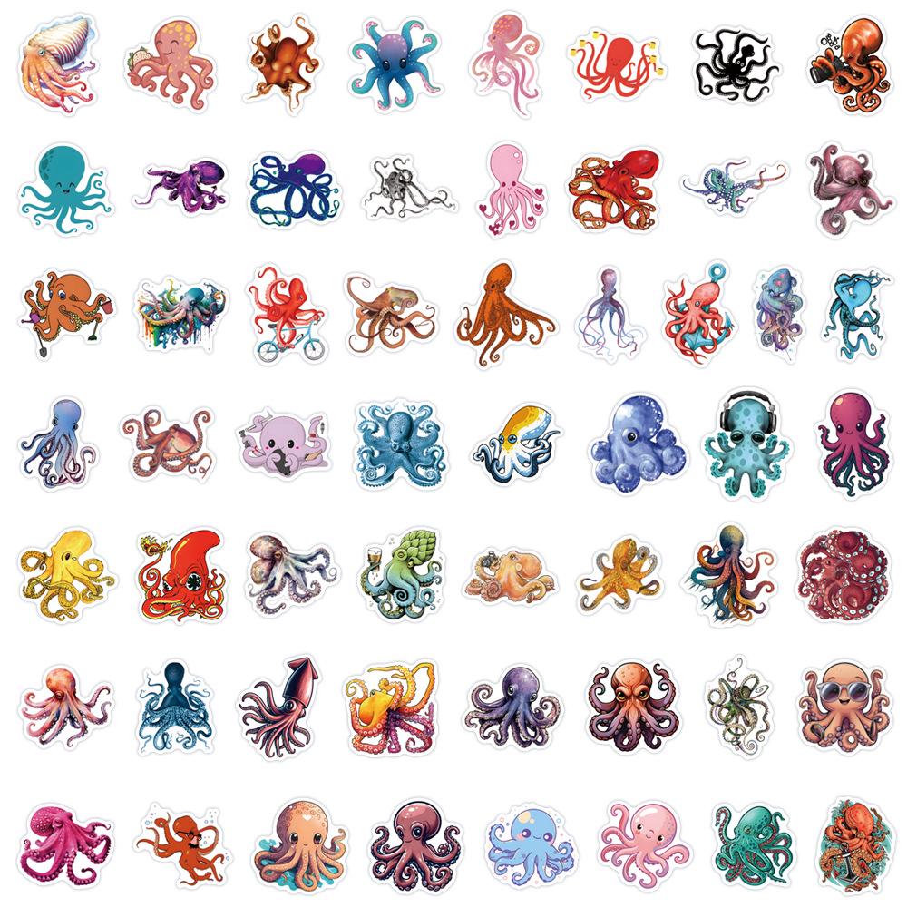 55 Ocean Creature Stickers: Octopus Cartoon Waterproof Decals for Planners, Water Bottles, Computers, and More.