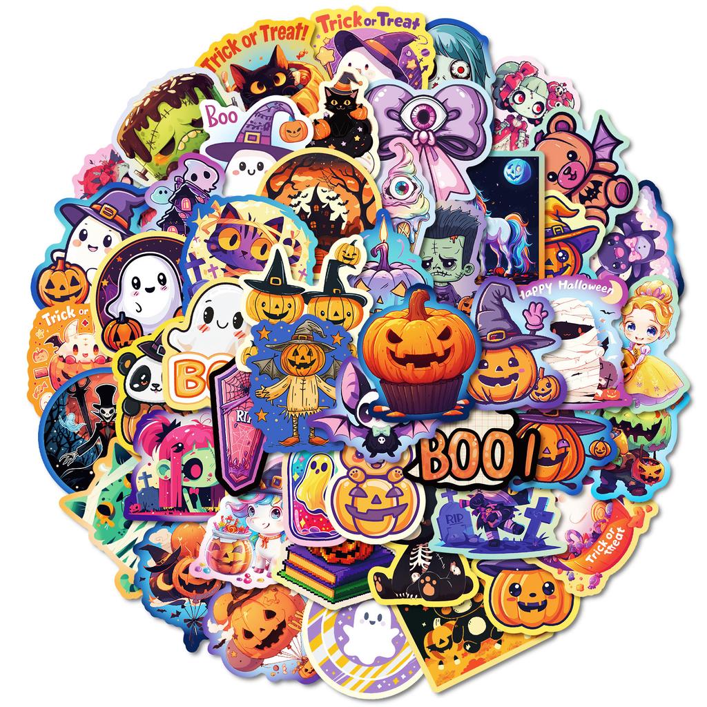 50 Cute and Funny Halloween Cartoon Stickers, Bat Ghost Party Hand Account Material Stickers