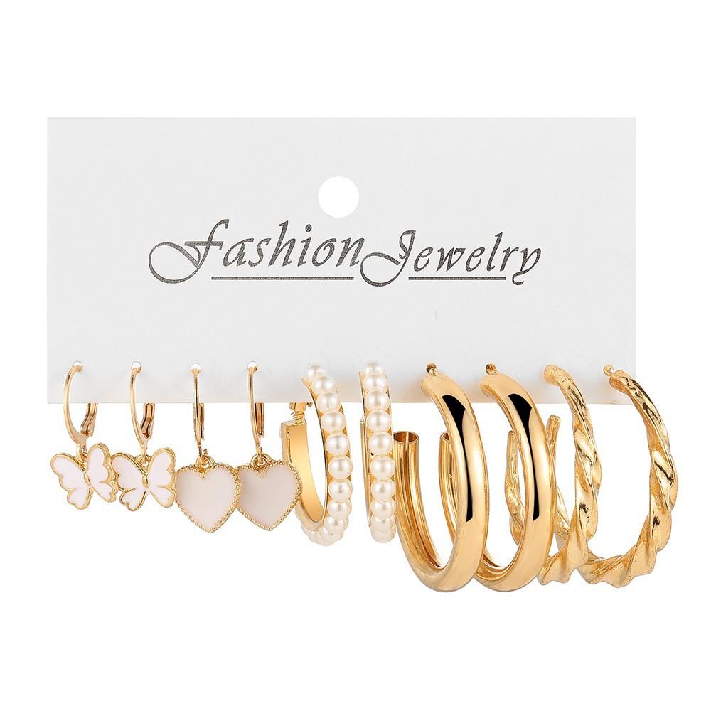 88 Pcs Fashion Women Earring Set Boho Vintage Gold Color Pearl Heart Drop Earring Exquisite Jewelry, Party, Holiday Couple Gifts