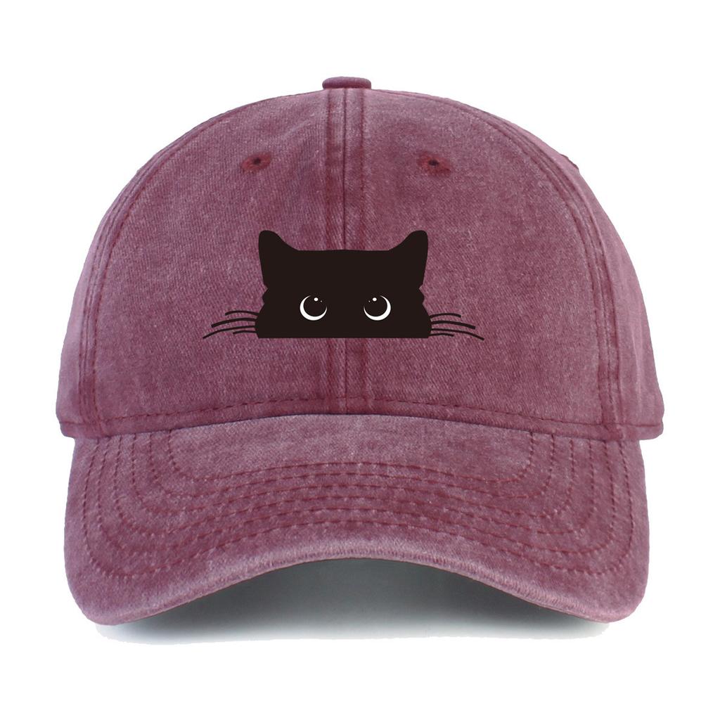 Black cat print vintage baseball cap for men and women, fashionable and casual versatile hat for shopping and dating