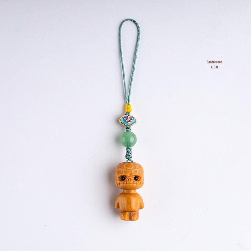 Rosewood Adai Little Person Carving: Jade Sandalwood Keyring & Phone Chain Pendant Cute Gift