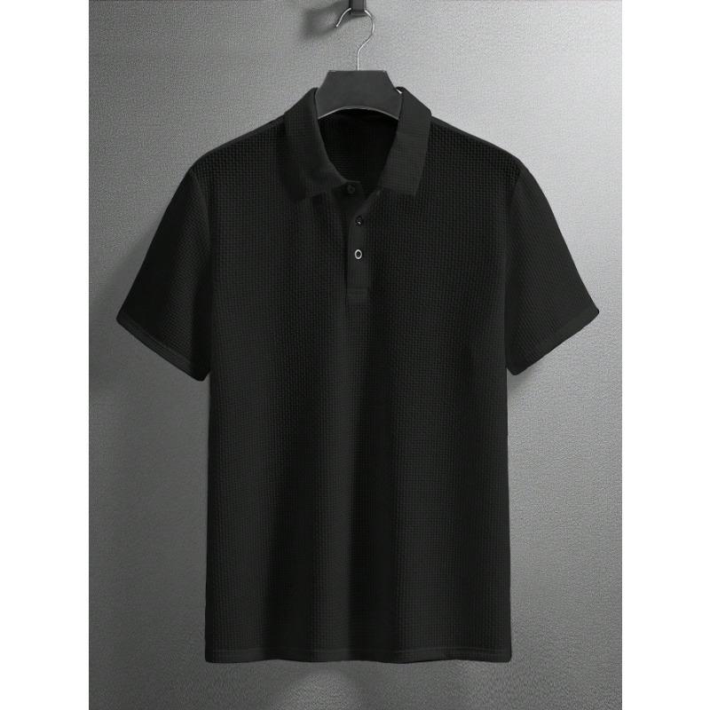 Men S Short Sleeve Polo Shirt Casual Summer Solid Color Top S чёрный