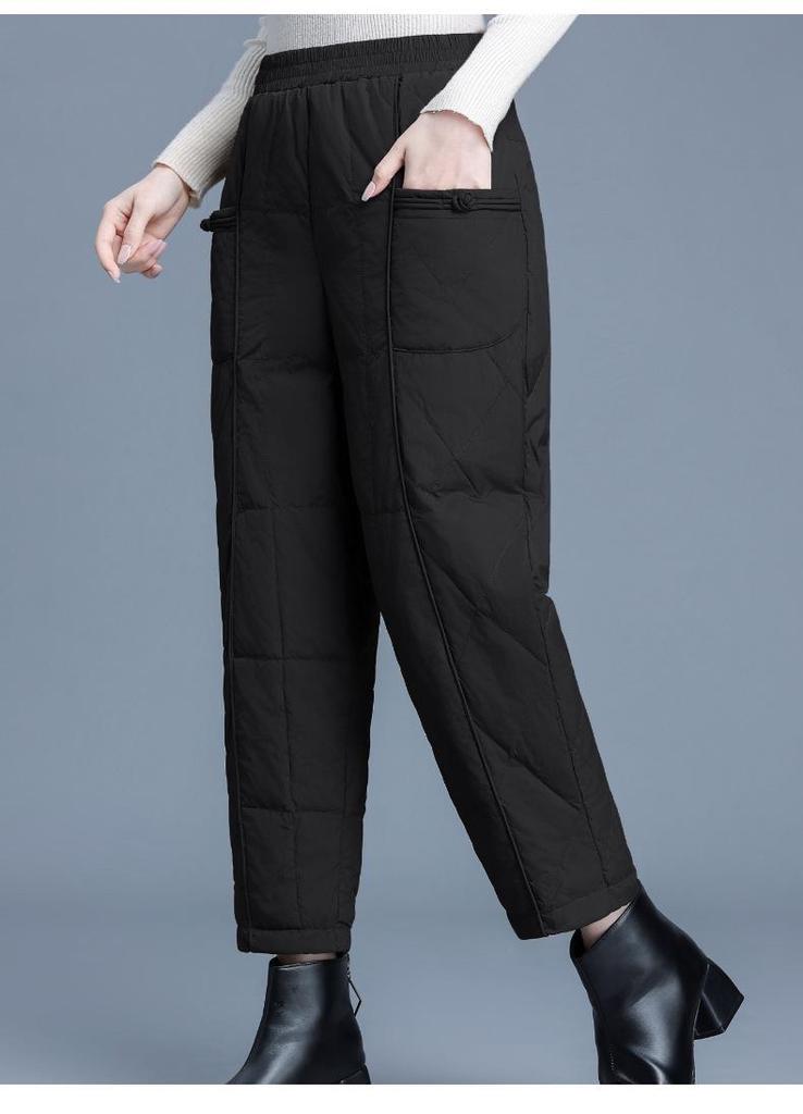 Women's Winter High Waist Down Pants for Middle-aged & Elderly - Warm Cotton Outerwear