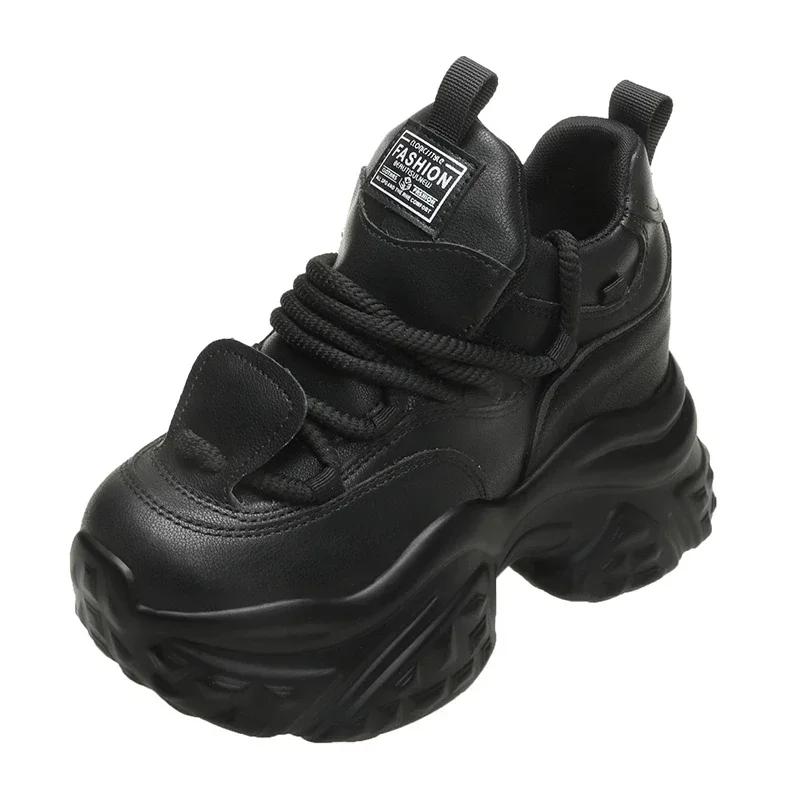 Fashion 10CM Heels Women High Platform Sneakers 2025 New Spring Chunky Dad Casual Sport Shoes Thick Sole Trainers Leather Sneakers Woman