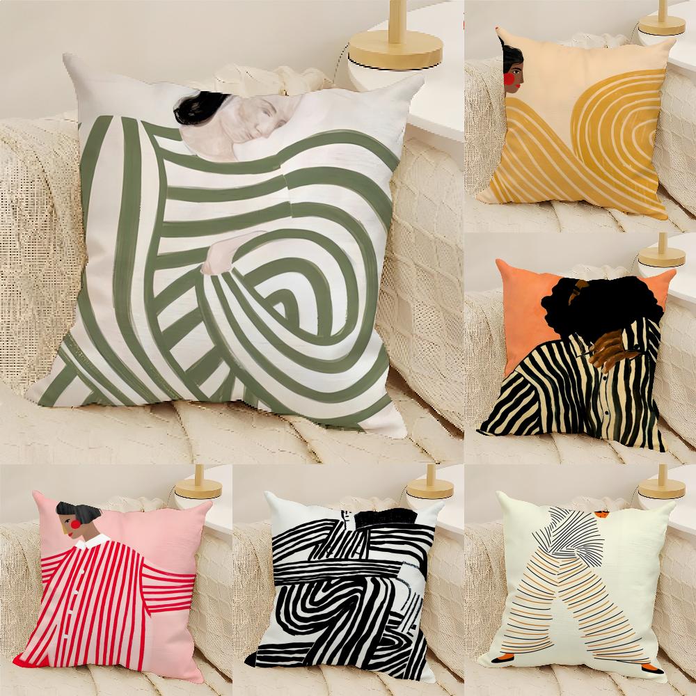 Abstract Figure Lines Girl Sofia Pillow Case Linen Cushion Covers For Decorative Sofa Home Pillows Case Car Chair Pillows Cases