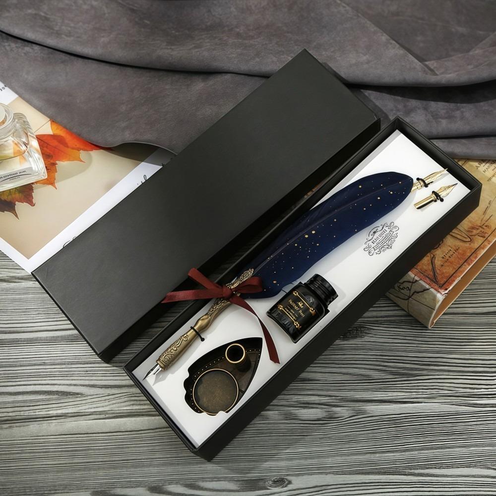 Vintage Calligraphy Feather Dip Fountain Pen Sets Ink Stationery Quill Retro Writting Pen Seal Wax Gift School Office Supplies