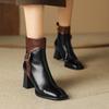 Fashion 2024 Autumn/Winter Women Boots Square Toe High Heel Shoes for Women Black Leather Boots Women Lace Up Handemade Shoes