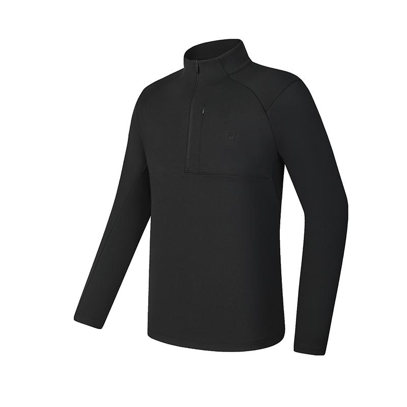 Fila Explore Versatile Comfortable Half-Zip Pullover Long Sleeve T-Shirt Men Tops Deep-Black A51M517201FBK