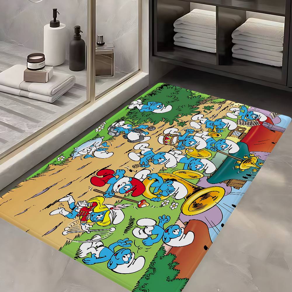 Cartoon S_Smurfs Floor Mat Rectangle Anti-slip Home Soft Badmat Front Door Indoor Outdoor Mat el Decor Mat