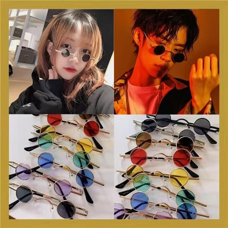 Retro Hip-Hop Round Small Frame Sunglasses UV400 Metal Eyewear for Women Men Gafas De Sol