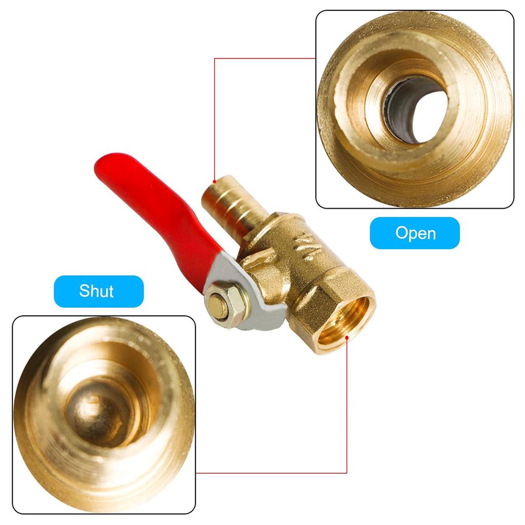 Aopin Ball Valve Brass G 1/4" Female Thread x 8mm / 3/10" Hose Barb