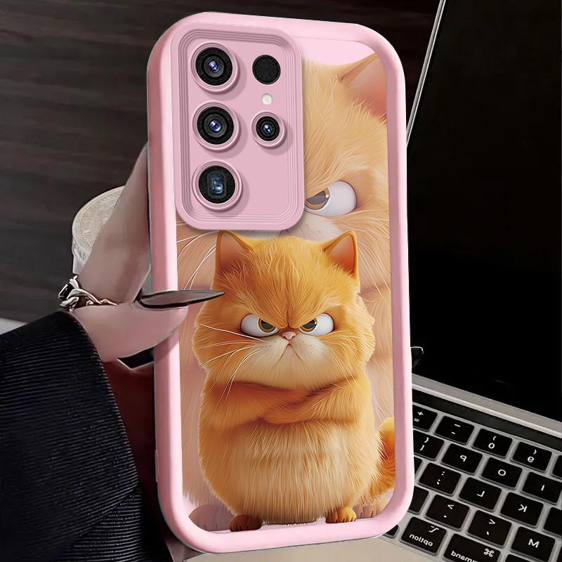 Niedliche Lustige Cartoon Schwarze Katze Hülle für Samsung Galaxy S24 S25 S23 Ultra S22 S21 Plus FE A36 A56 A26 A16 A06 A15 A25 A35 A55 5G