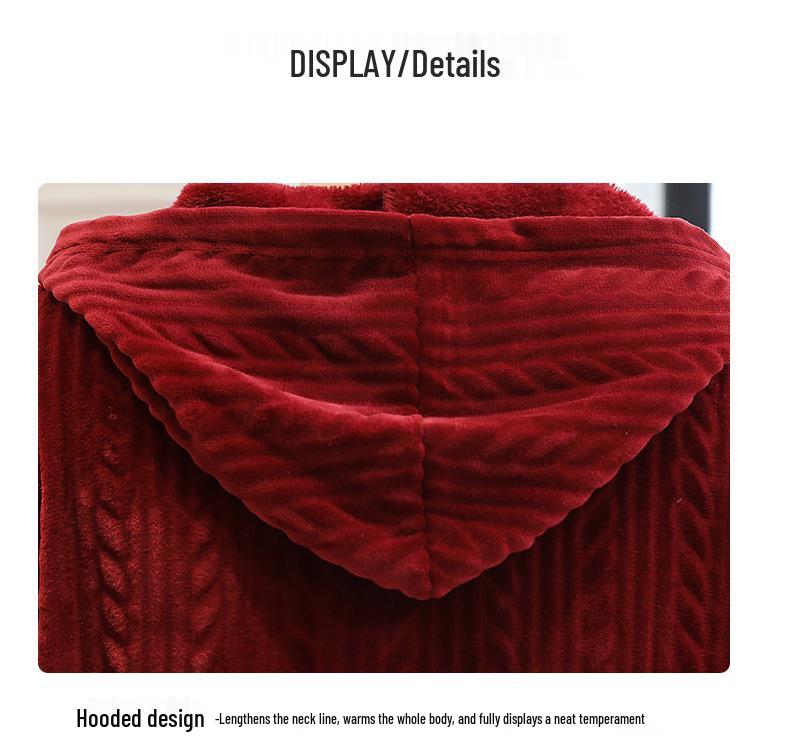 Winter Flannel Hooded Nightgown: Thick Coral Fleece, Long Sleeve, Plus Size, Ready Stock