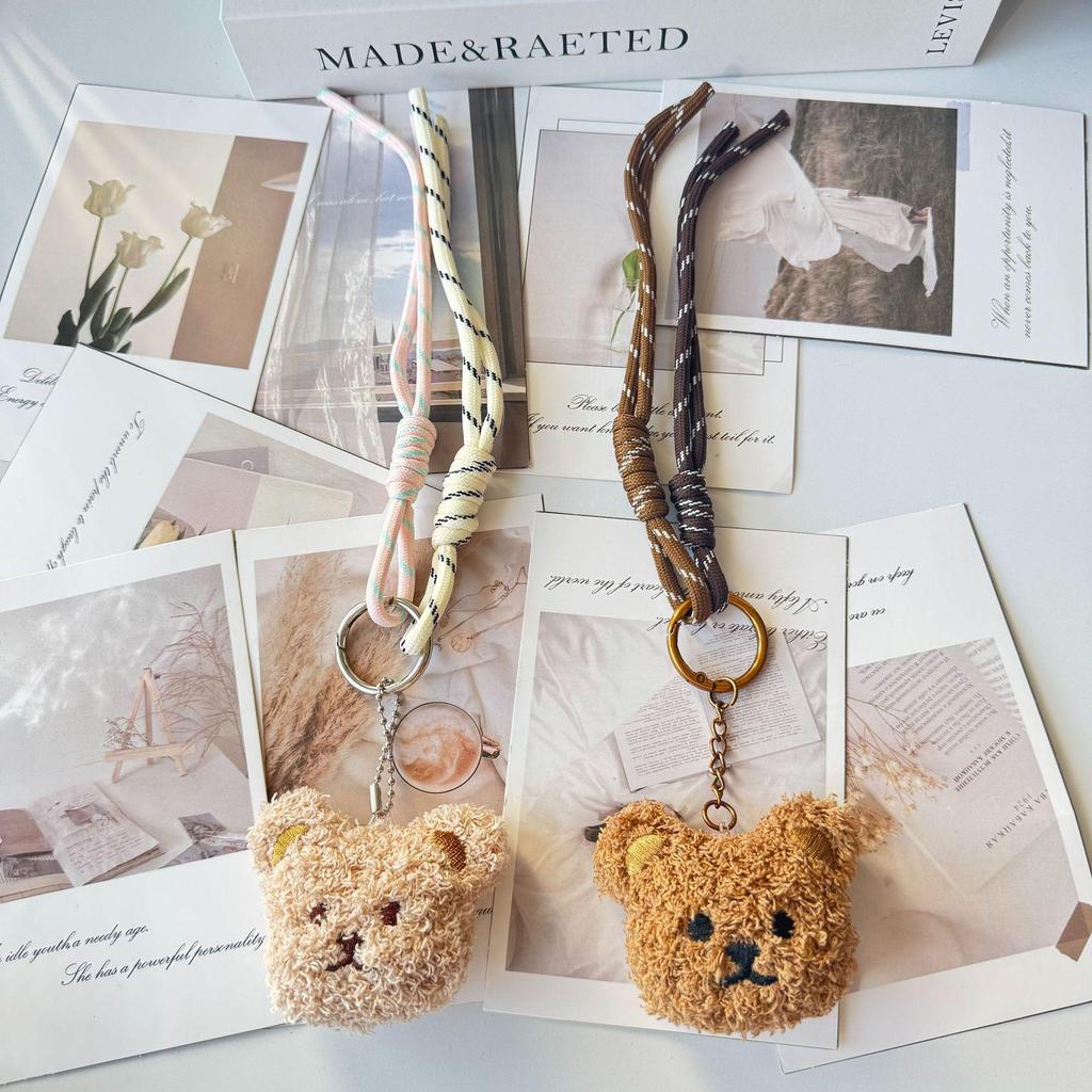 Cartoon Bear Plush Keychain with Heart Pendant 